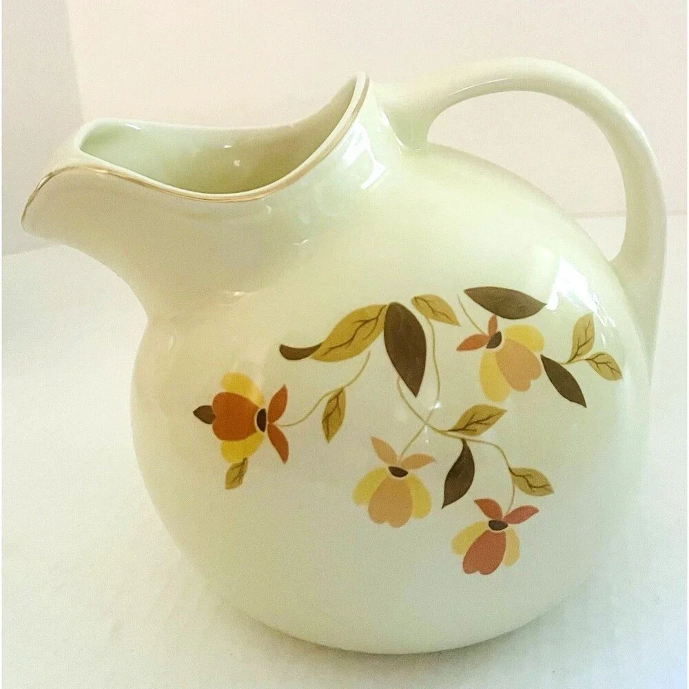 Vintage Hall's Superior Quality Autumn Leaf Ice Lip Tea Water Pitcher 8 inch